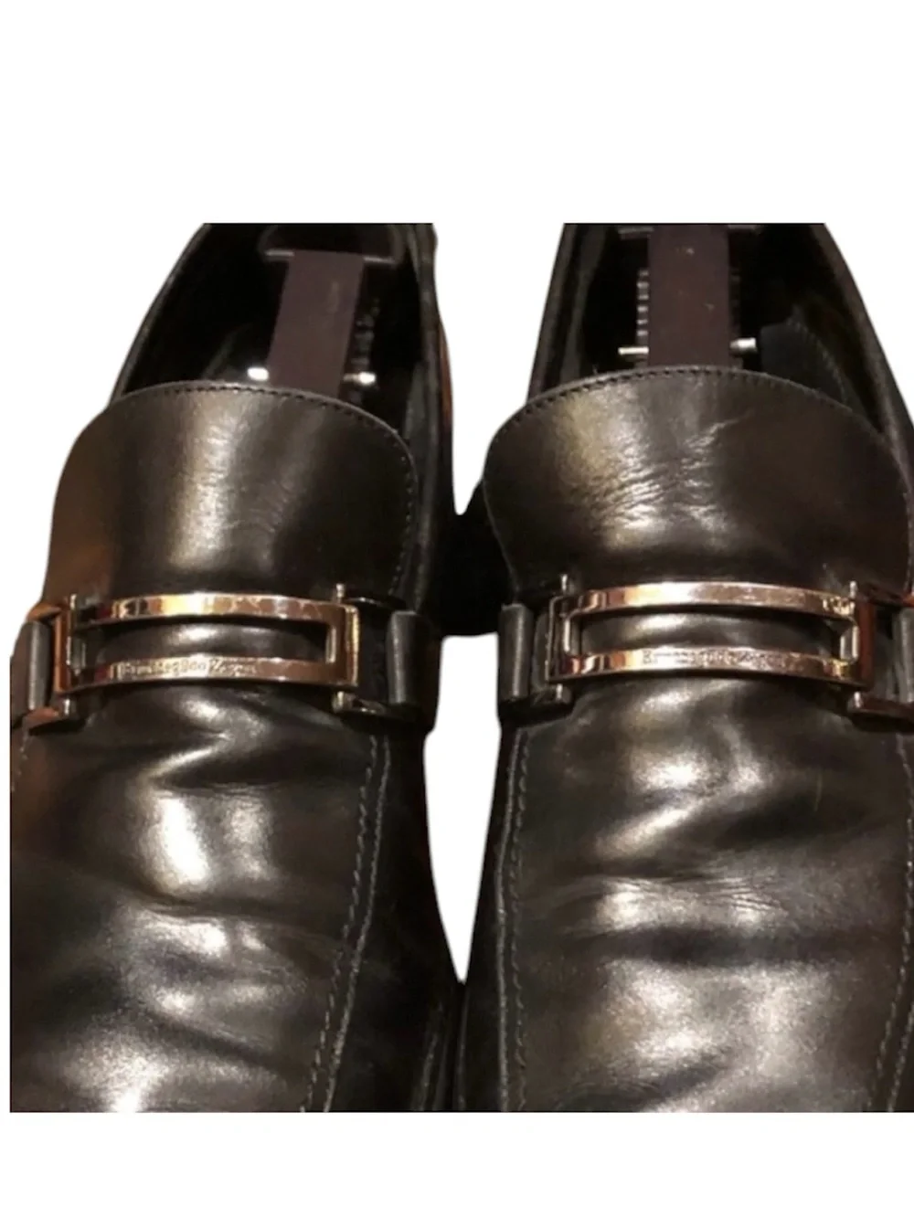 Ermenegildo Zegna Black Leather Buckle Loafers Slip On Dress Shoes Men's 8
